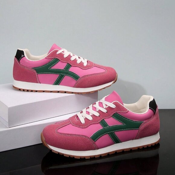 Burgundy Casual Women's Patchwork Sneakers - Picture 2 of 7